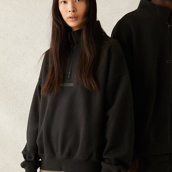 Unisex Fear of God Essentials Black Mock Neck Half-Zip Sweatshirt - Picture 3 of 6